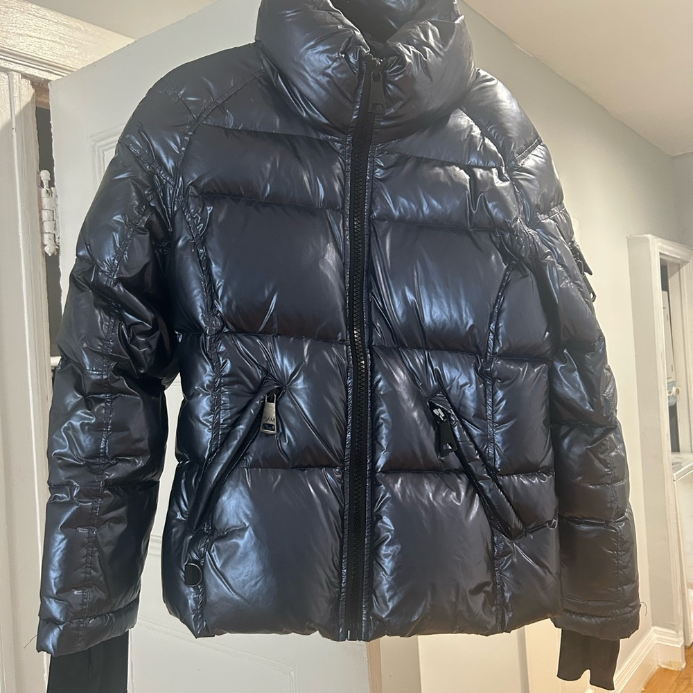 SAM. Shiny Black Puffer Bomber Jacket